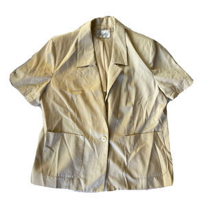 Pykettes Blazer Sz 8 Short Sleeve 1 Button Sand Tan Made in USA Vintage 80s Work